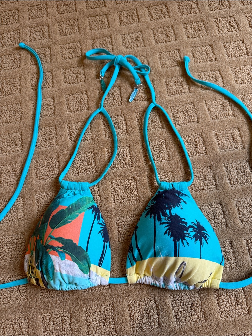 Seafolly Turquoise Palm Print Triangle Bikini Top
